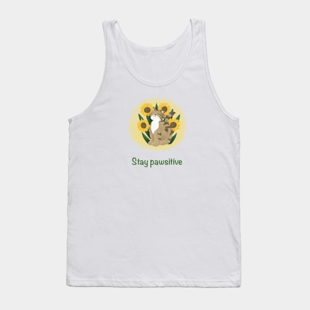 Stay pawsitive cat and sunflowers Tank Top by AbbyCatAtelier